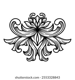 Ornamento de borde de marco victoriano barroco de Vector, dibujo a mano Scroll, diseño de patrón retro grabado floral de remolino. Clásica arabesco, tatuaje de damasco. Elemento caligráfico, heráldico, filigrana.