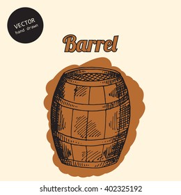 Vector barrel. Background consist of colored barrel. Sketch art style. 