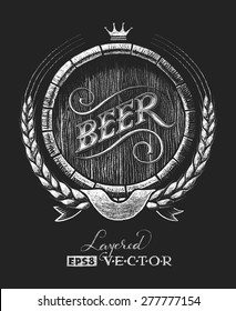 Vector barrel of beer drawn on the chalkboard. Eps8. RGB. One global color. Gradients free. Each elements are grouped separately