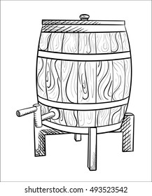 Vector barrel of beer drawn on the chalkboard. Vector set of beer mugs. 