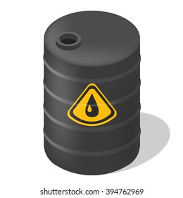 Vector barrel isometric. Isolated oil drop barrel. Black barrel isometric with sign oil drop.