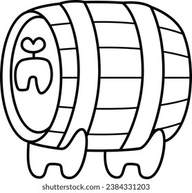 Vector barrel with wine line icon. Black and white cask illustration. Cute France symbol clipart element or coloring page. Alcohol drink keg illustration
