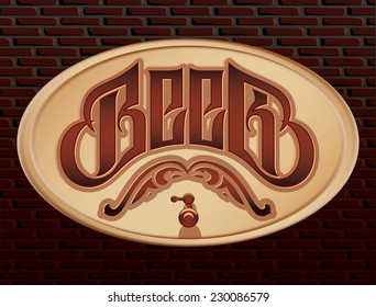 vector barrels of beer on tap on the brick wall background