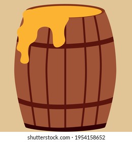 vector barrels with honey. flat image of a wooden barrel filled with honey