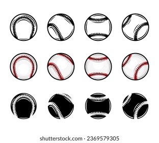 Vector baseball balls icons collection isolated on white