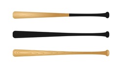 Vector Baseball Bat Set. Wooden Baseball Bat With Wood Grain Texture.