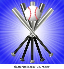 Vector Baseball Bats and Ball Isolated on Blue Wave Background