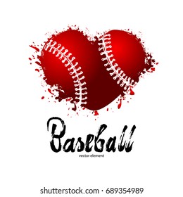 Vector baseball. Brush lettering. Sports illustration for Halloween, Bloody Grunge heart.