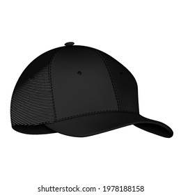 Vector baseball cap front and side view. Mockup isolated on transparent background. Uniform cap with front, back and right side view. Isolated vector illustrations set on white background.