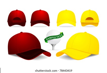 Vector baseball cap and golf ball illustration on white background