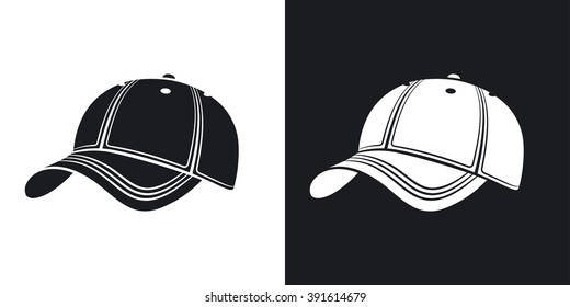 Vector baseball cap icon. Two-tone version on black and white background