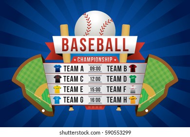 Vector of baseball championship with team competition background.