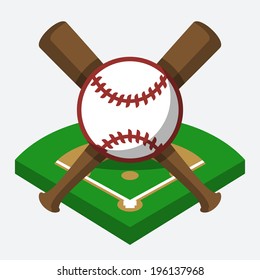 Vector baseball field, ball, and bat composition