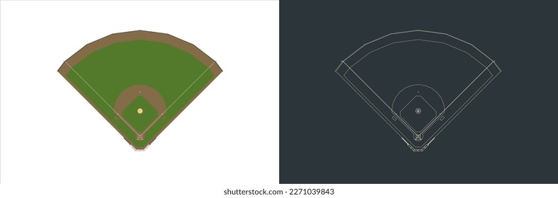 Vector Baseball field Technical Illustration line art  on the blueprint