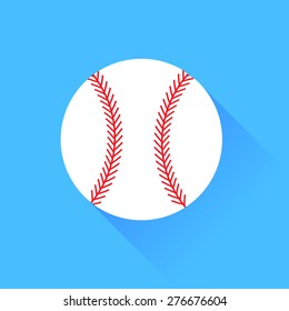 Vector Baseball Isolated on Blue Background. Long Shadow.