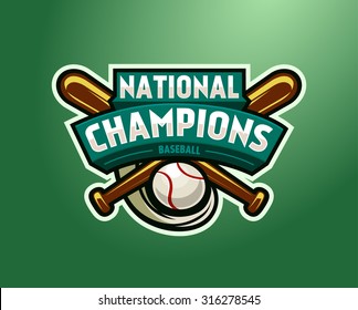 Vector Baseball Logo for a Baseball team. Green vector template. Vector Illustration isolated on green background. Sport Team Identity