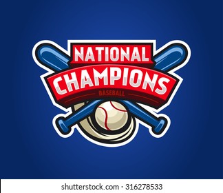 Vector Baseball Logo for a Baseball team. Red vector template. Vector Illustration isolated on blue background. Sport Team Identity