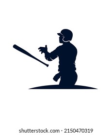 icono de silueta de jugador de béisbol vector, logotipo, volteando el bate.