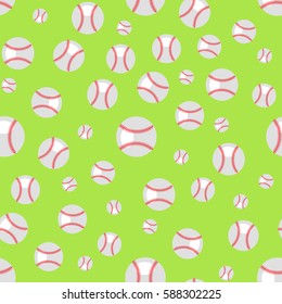 Vector Baseball Seamless Pattern. Sport Background. Balls Isolated on Green Background.