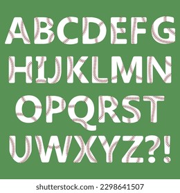 Vector Baseball Sport Alphabet Isolated on Green Background.