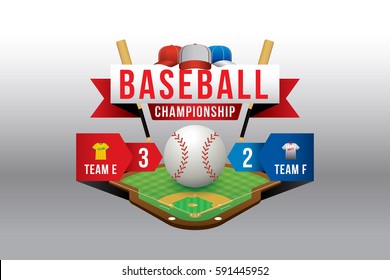 Vector Of Baseball With Team Competition And Scoreboard.