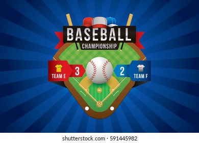 Vector of baseball with team competition and scoreboard.