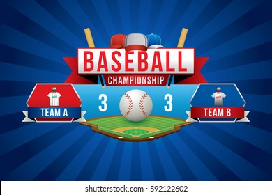 Vector Of Baseball With Team Competition And Scoreboard.