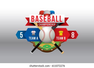 Vector Of Baseball With Team Competition And Scoreboard.