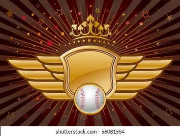 vector baseball,shield and crown