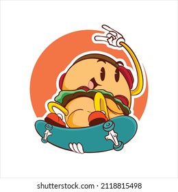 Vector based cartoon burger skateboard illustration