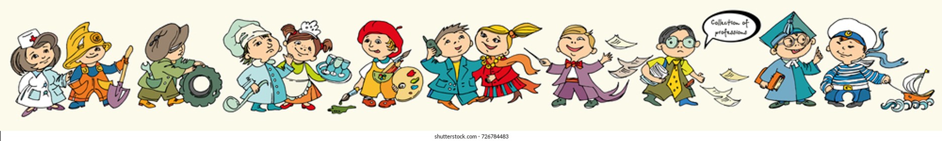 Vector based drawing hand of Children in professions.