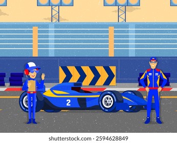vector based and editable illustration, with formula one racing image theme