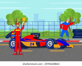 vector based and editable illustration, with formula one racing image theme