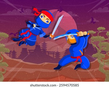 vector based and editable illustration, with a ninja image theme
