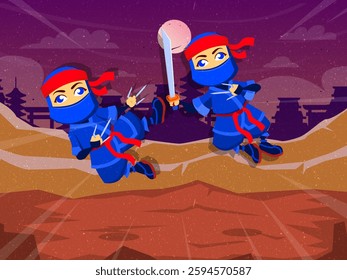 vector based and editable illustration, with a ninja image theme
