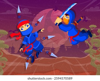 vector based and editable illustration, with a ninja image theme
