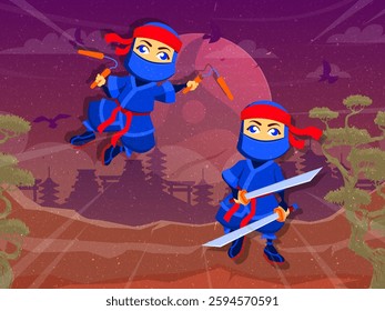 vector based and editable illustration, with a ninja image theme
