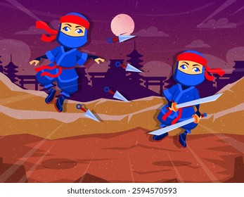 vector based and editable illustration, with a ninja image theme
