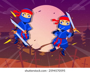 vector based and editable illustration, with a ninja image theme
