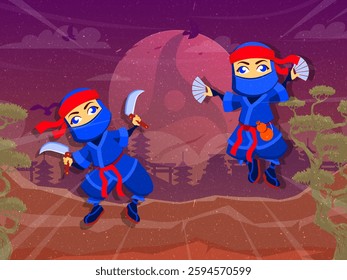 vector based and editable illustration, with a ninja image theme
