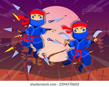 vector based and editable illustration, with a ninja image theme
