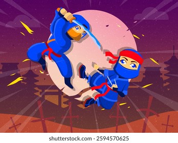 vector based and editable illustration, with a ninja image theme
