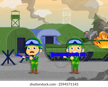 vector based and editable illustration, with a soldier image theme