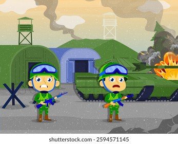 vector based and editable illustration, with a soldier image theme