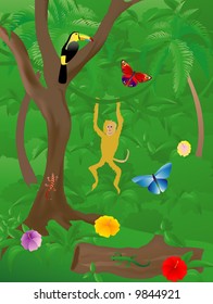 Vector based illustration of the jungle with various animals