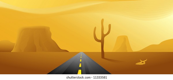 Vector based illustration of a road through the desert