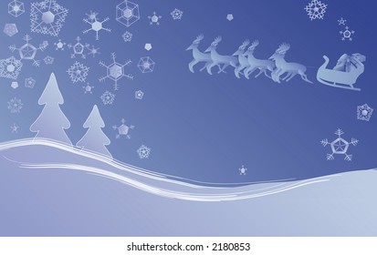 vector based illustration with sleigh and reindeer as part of the background