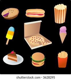 vector based illustration of various junk food