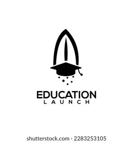 a vector based logo design about education using a graduation cap and a launched rocket