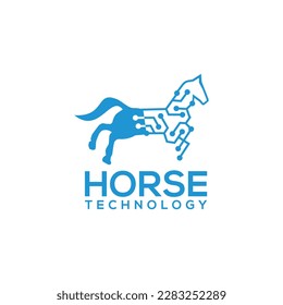vector based technology logo design with a cable connection pattern inspired by the strength and speed of a horse